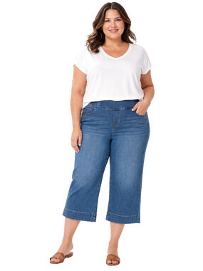 Style & Co Wide Crop Mid Rise Pull On Blue Jeans Stretch Distressed NWT sz 20 W